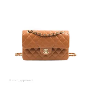Chanel Small Classic Quilted Flap Dark Beige Caramel Lambskin Gold Hardware 22S