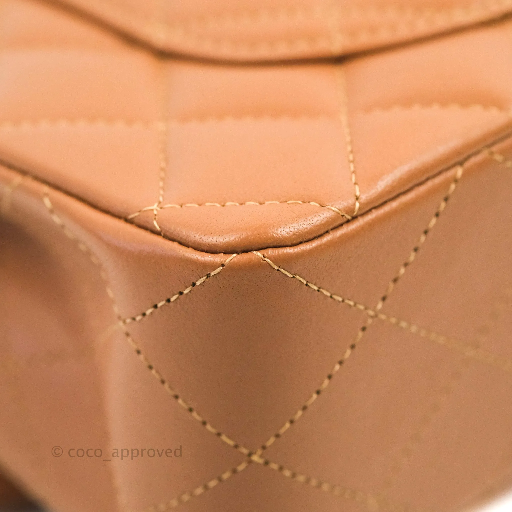 Chanel Small Classic Quilted Flap Dark Beige Caramel Lambskin Gold Hardware 22S