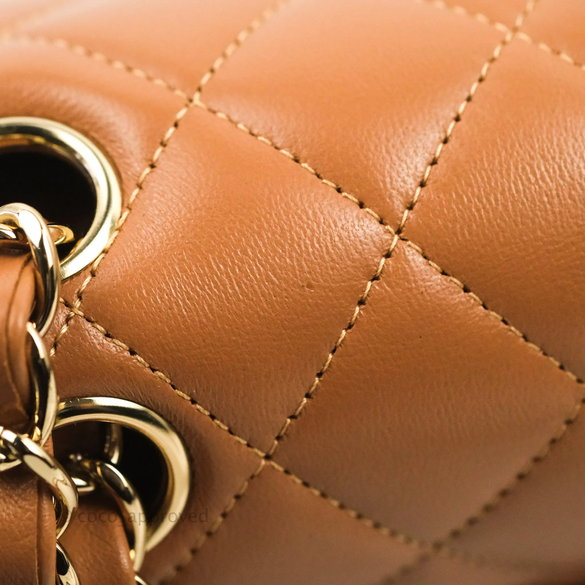 Chanel Small Classic Quilted Flap Dark Beige Caramel Lambskin Gold Hardware 22S
