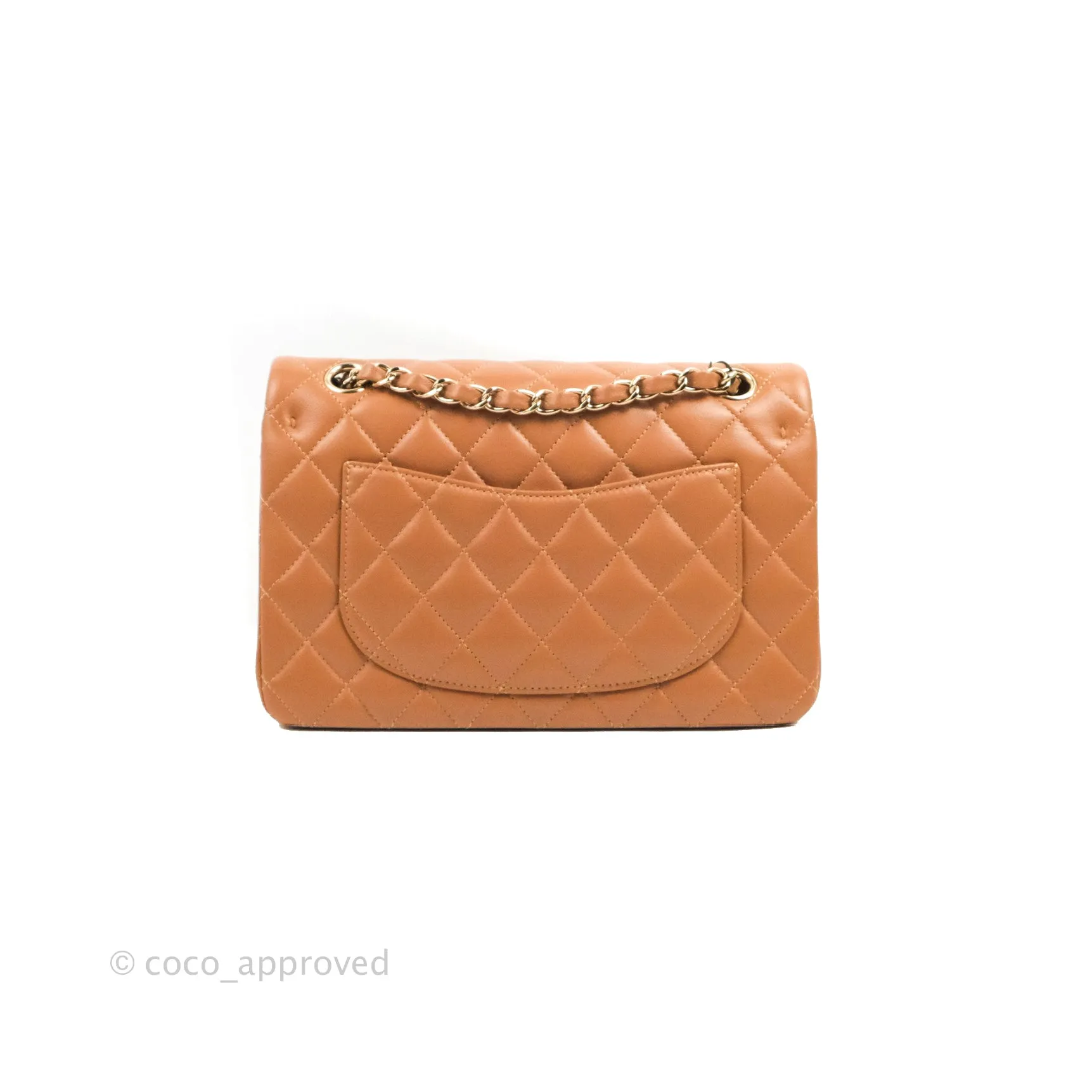 Chanel Small Classic Quilted Flap Dark Beige Caramel Lambskin Gold Hardware 22S