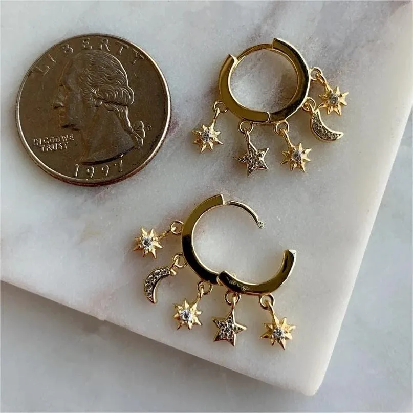 Chic CZ Inlaid Moon Phase Star Tassel Earrings