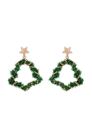 CHRISTMAS WREATH STAR TINSEL DROP EARRINGS