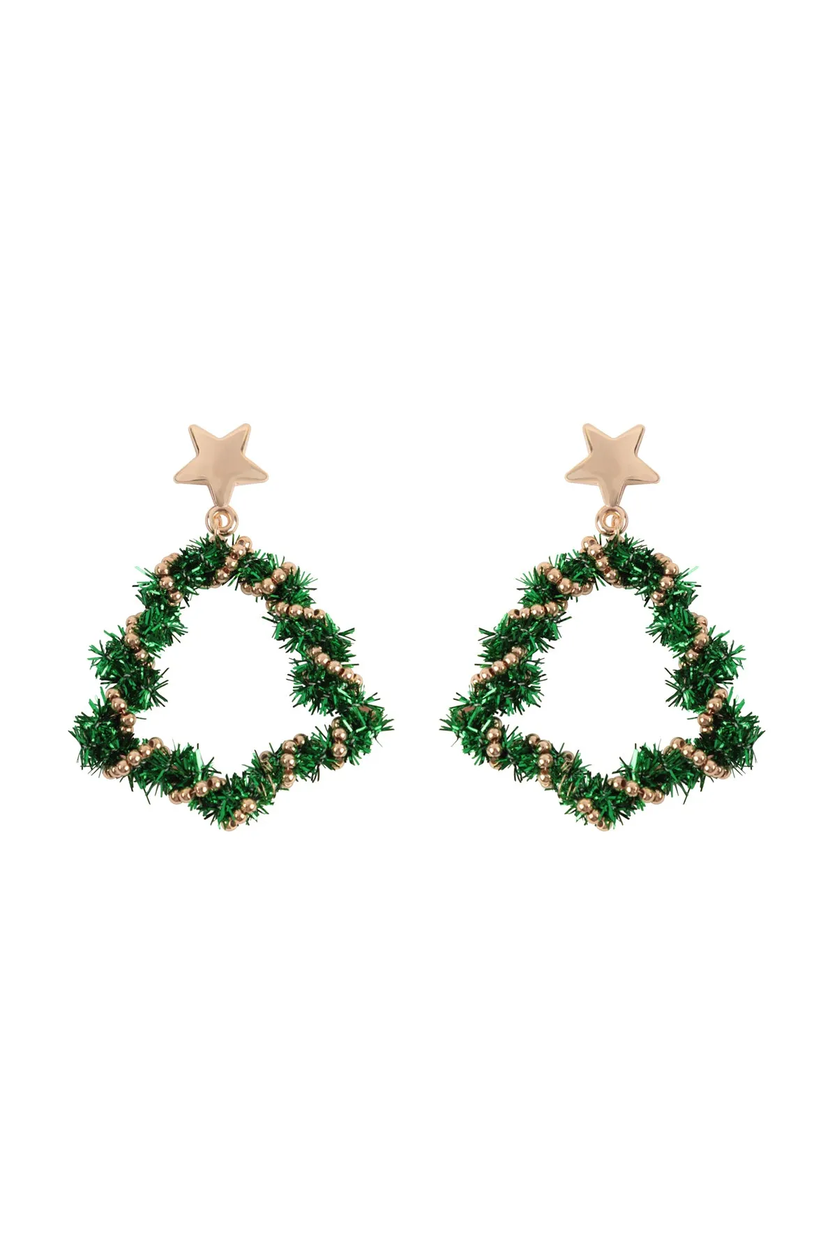 CHRISTMAS WREATH STAR TINSEL DROP EARRINGS