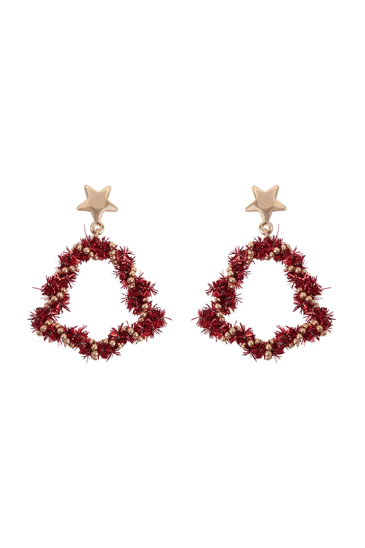 CHRISTMAS WREATH STAR TINSEL DROP EARRINGS