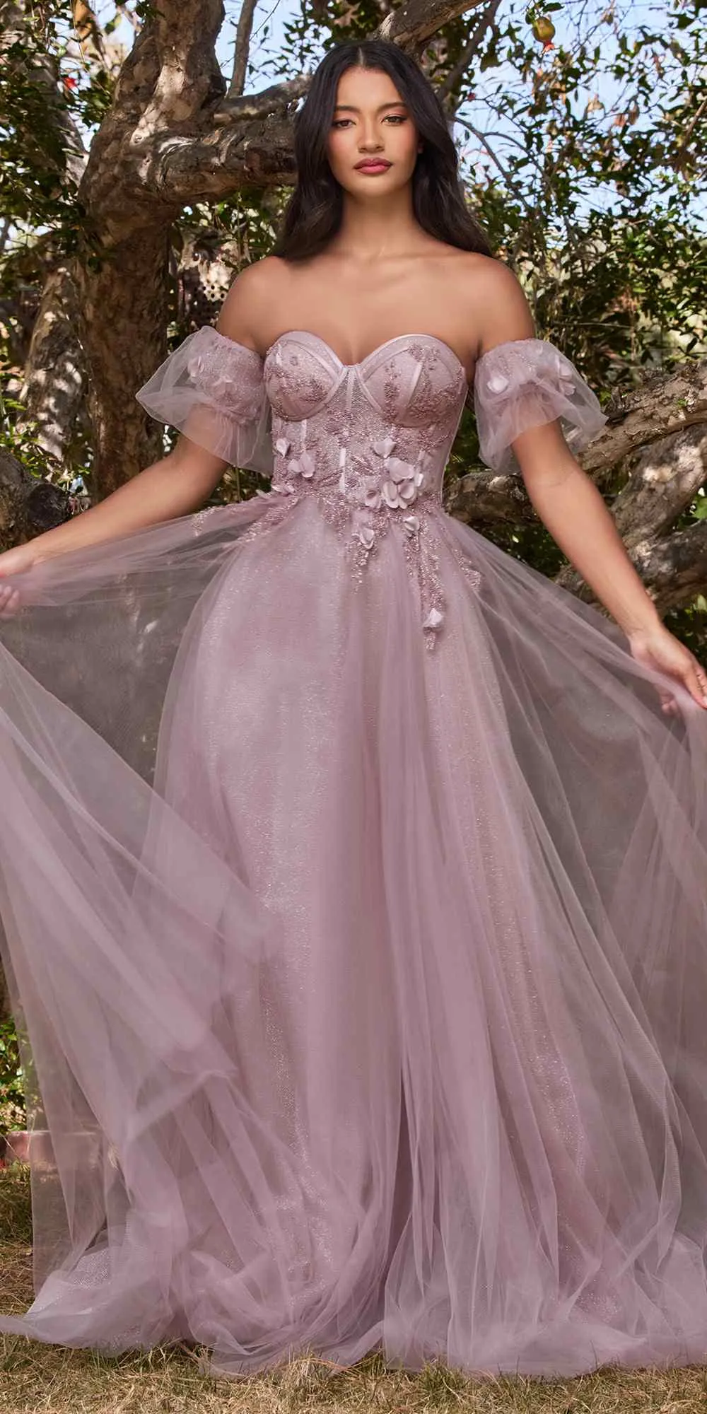 Cinderella Divine CB080 Long Strapless Tulle Floral Ball Gown
