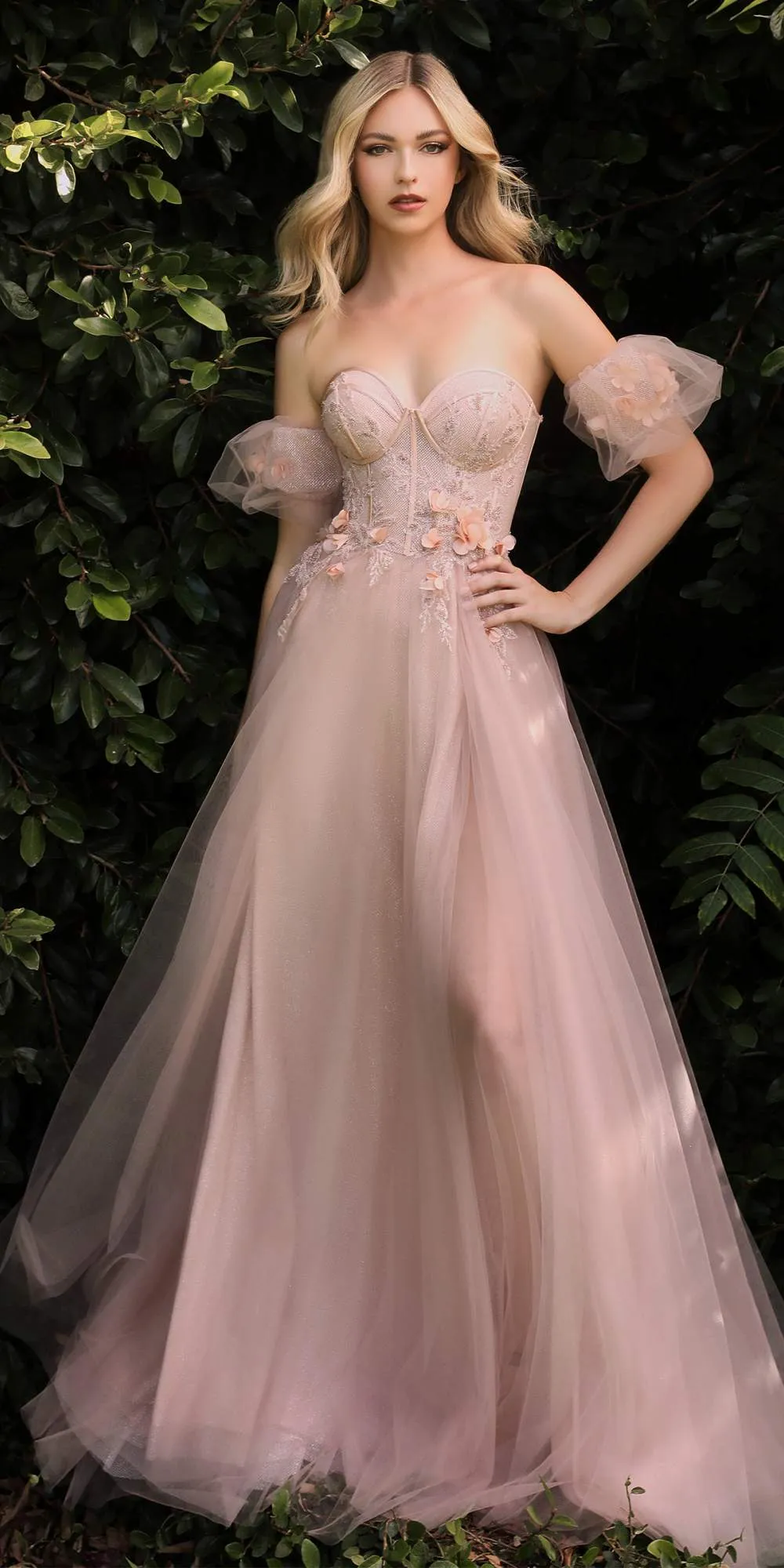 Cinderella Divine CB080 Long Strapless Tulle Floral Ball Gown