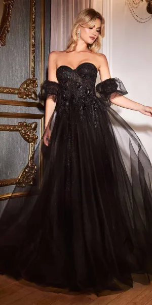 Cinderella Divine CB080 Long Strapless Tulle Floral Ball Gown