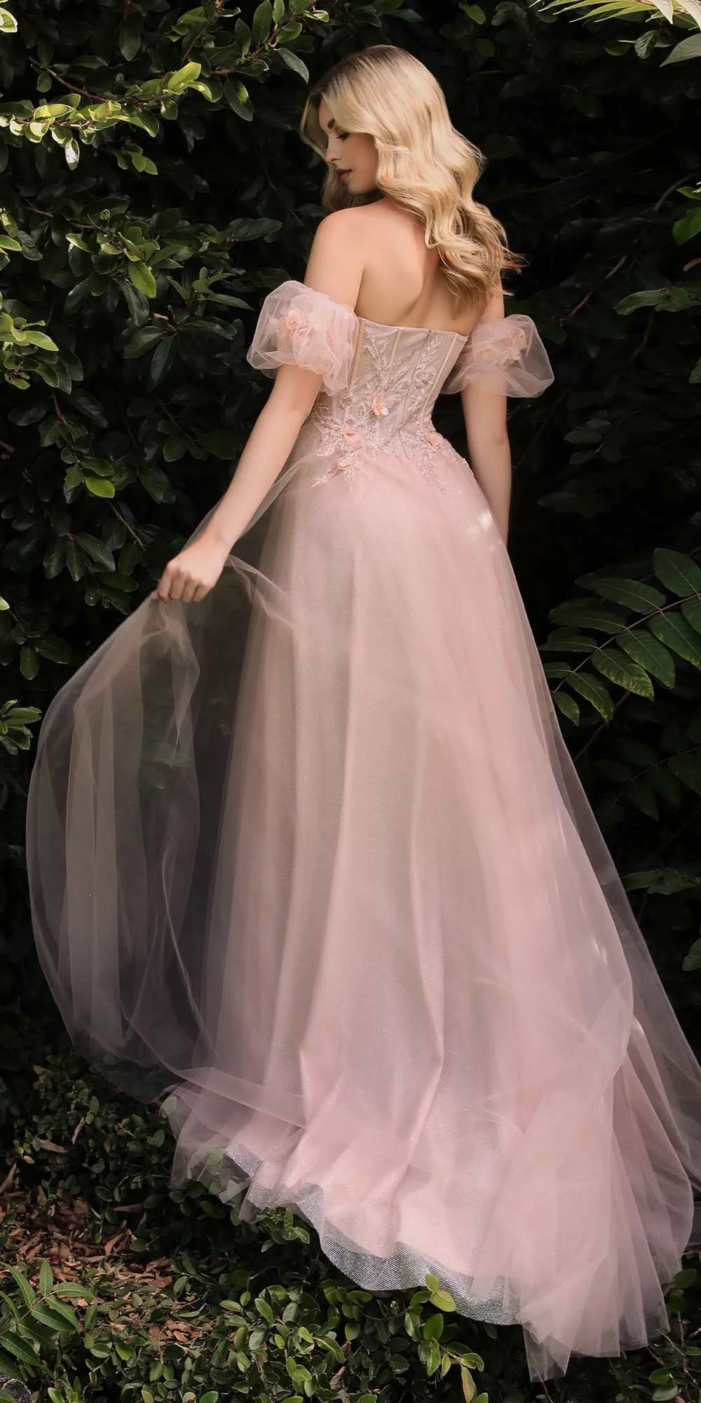 Cinderella Divine CB080 Long Strapless Tulle Floral Ball Gown