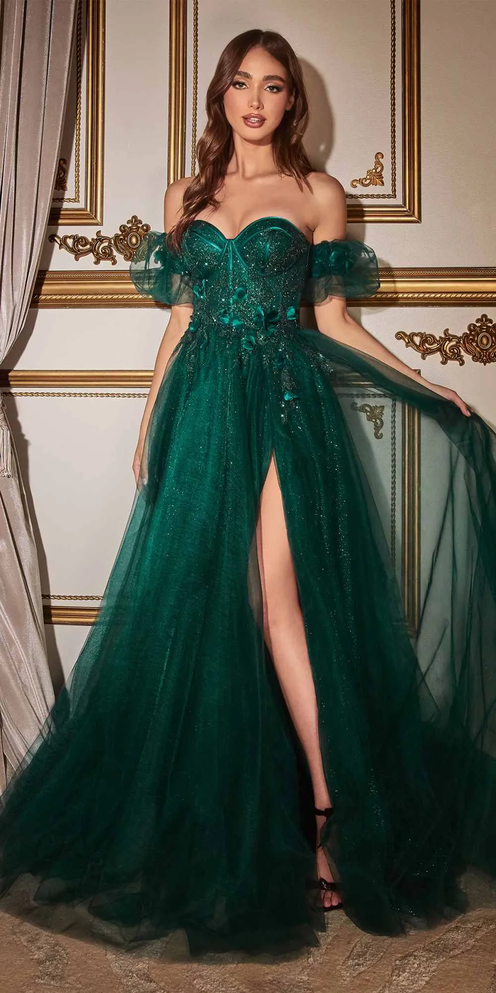 Cinderella Divine CB080 Long Strapless Tulle Floral Ball Gown