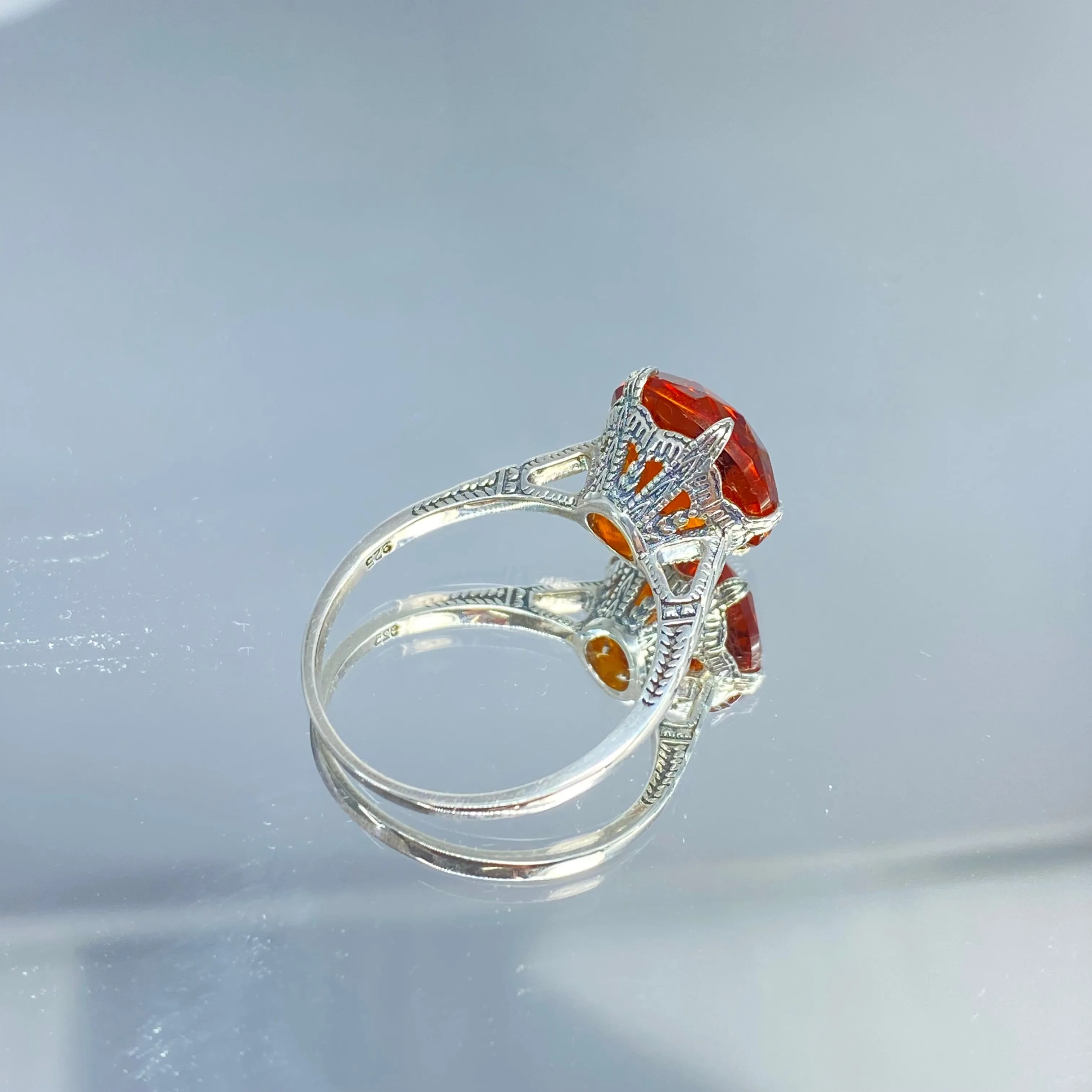 Classic Ring, Orange Solitaire, Victorian Reproduction Jewelry #D37