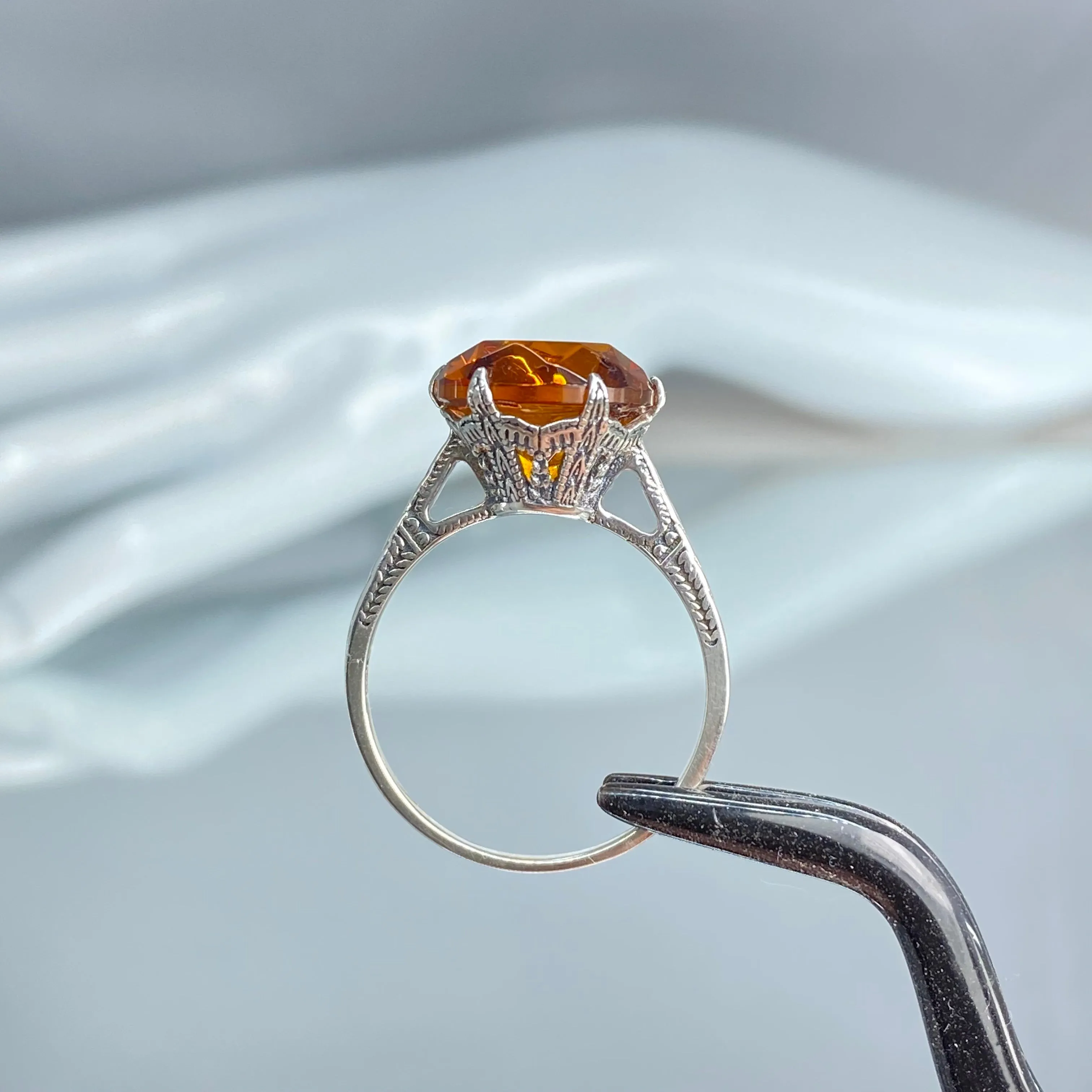 Classic Ring, Orange Solitaire, Victorian Reproduction Jewelry #D37
