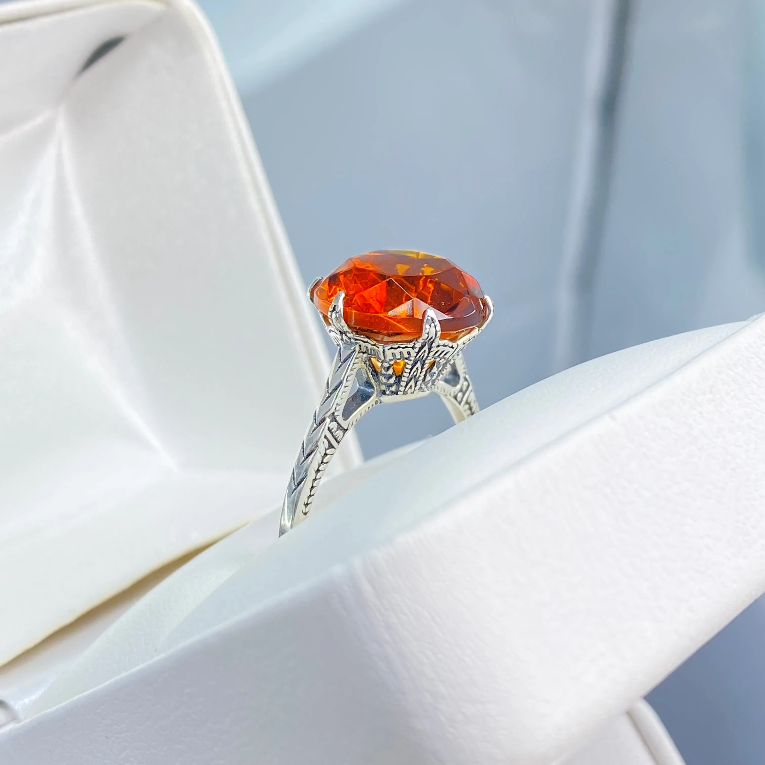Classic Ring, Orange Solitaire, Victorian Reproduction Jewelry #D37