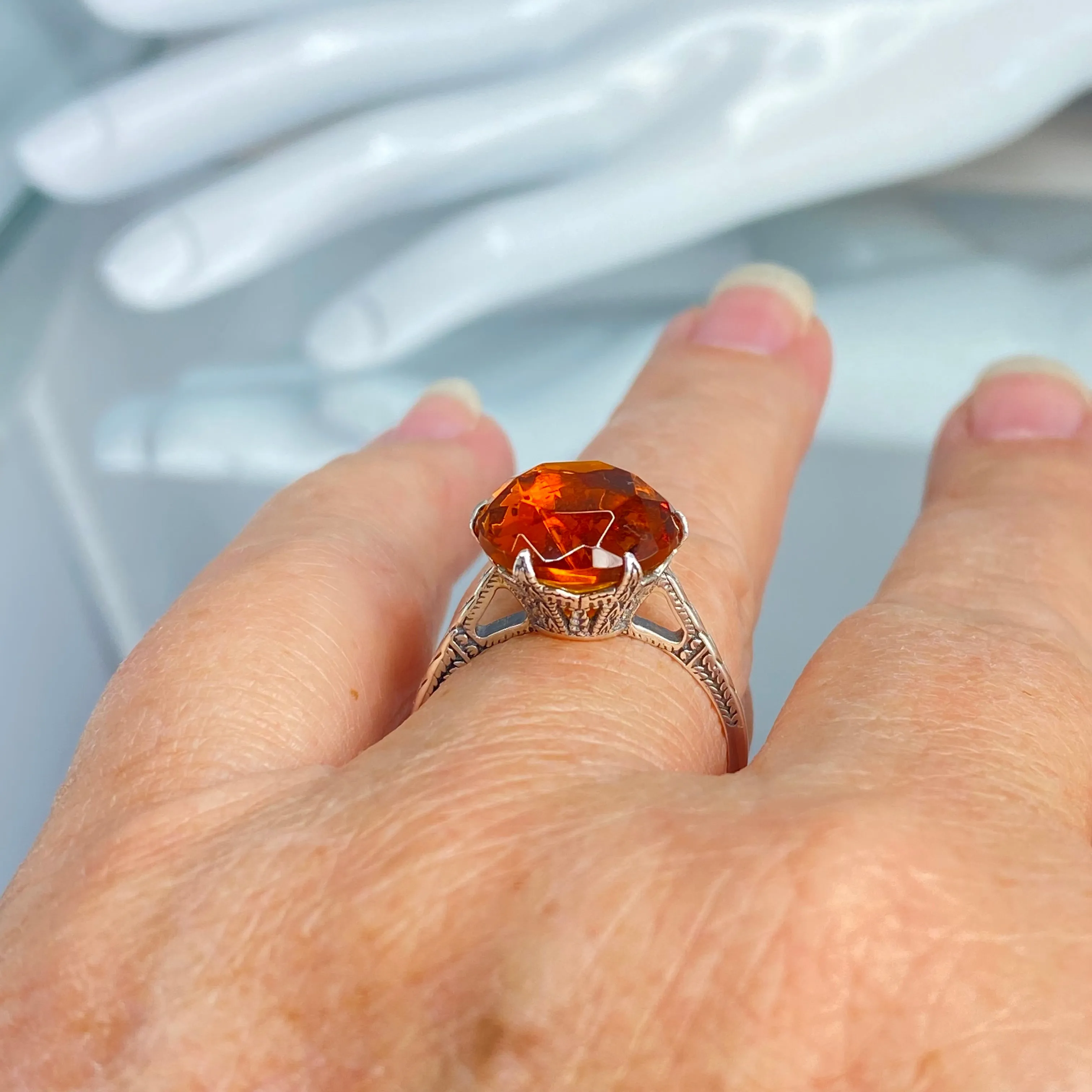 Classic Ring, Orange Solitaire, Victorian Reproduction Jewelry #D37