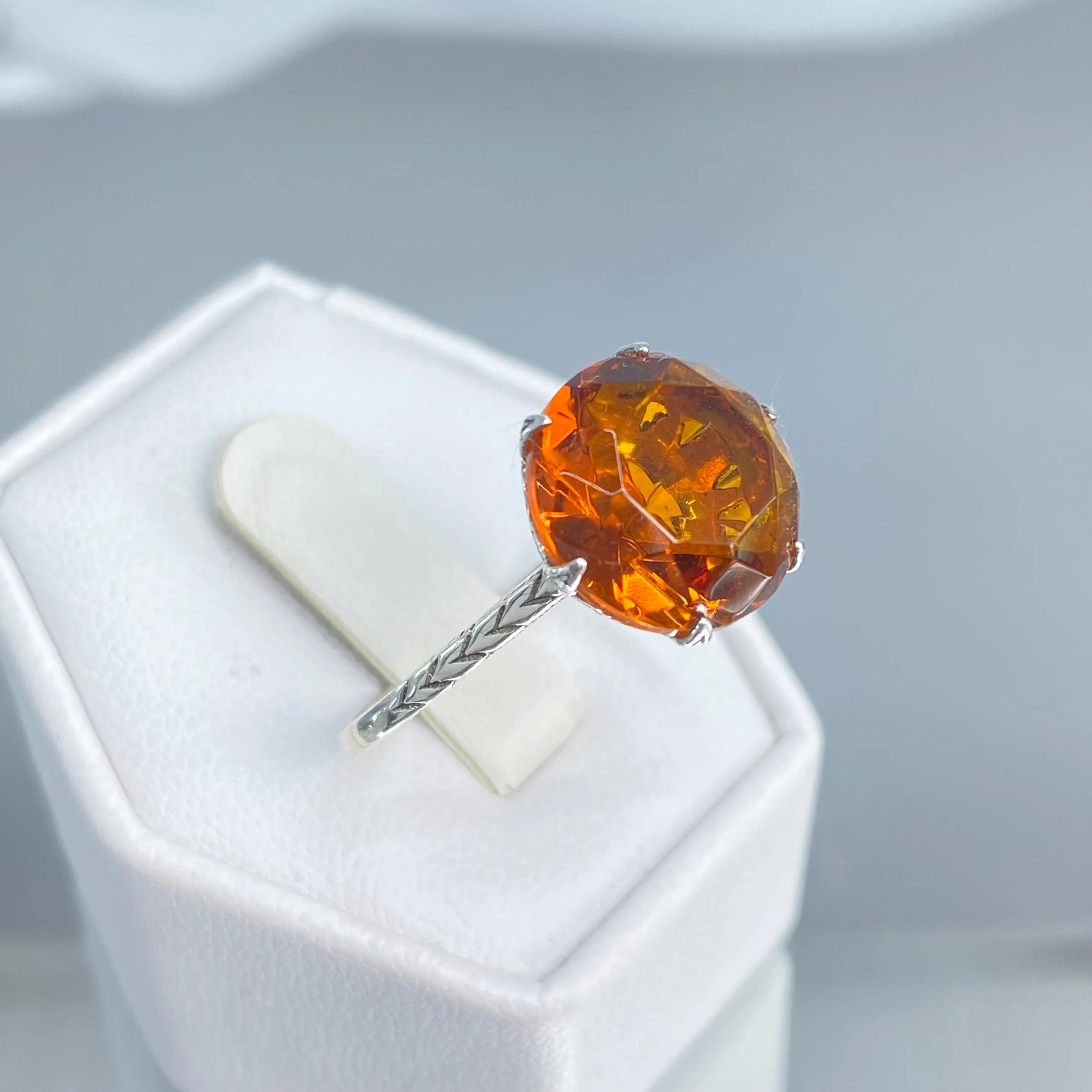 Classic Ring, Orange Solitaire, Victorian Reproduction Jewelry #D37