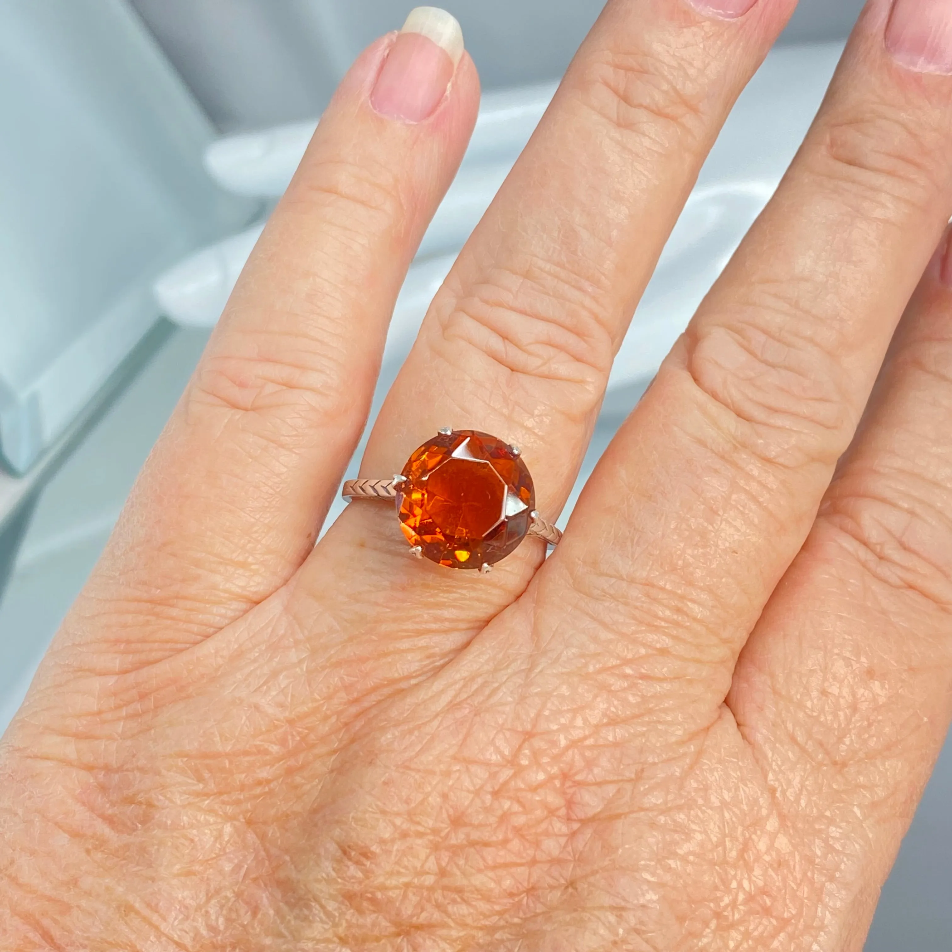 Classic Ring, Orange Solitaire, Victorian Reproduction Jewelry #D37