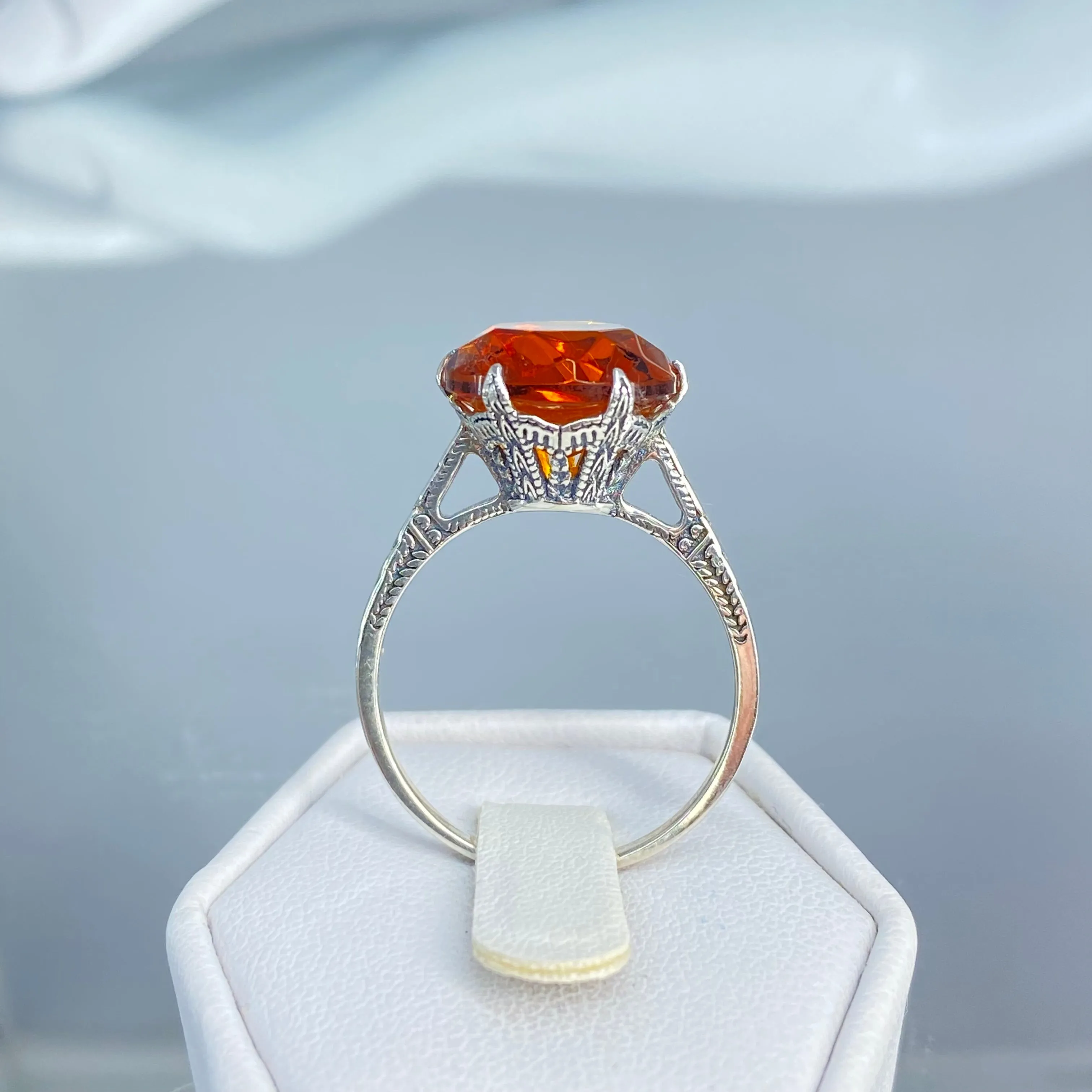 Classic Ring, Orange Solitaire, Victorian Reproduction Jewelry #D37