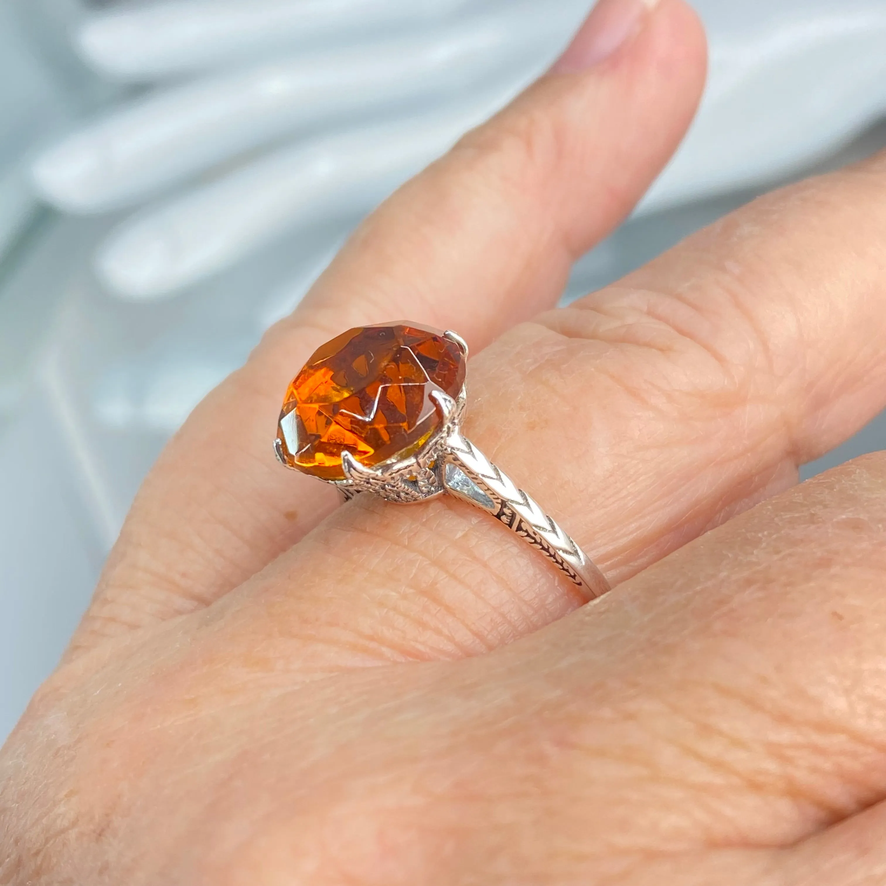 Classic Ring, Orange Solitaire, Victorian Reproduction Jewelry #D37