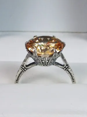 Classic Ring, Peach CZ Solitaire, Victorian Jewelry #D37
