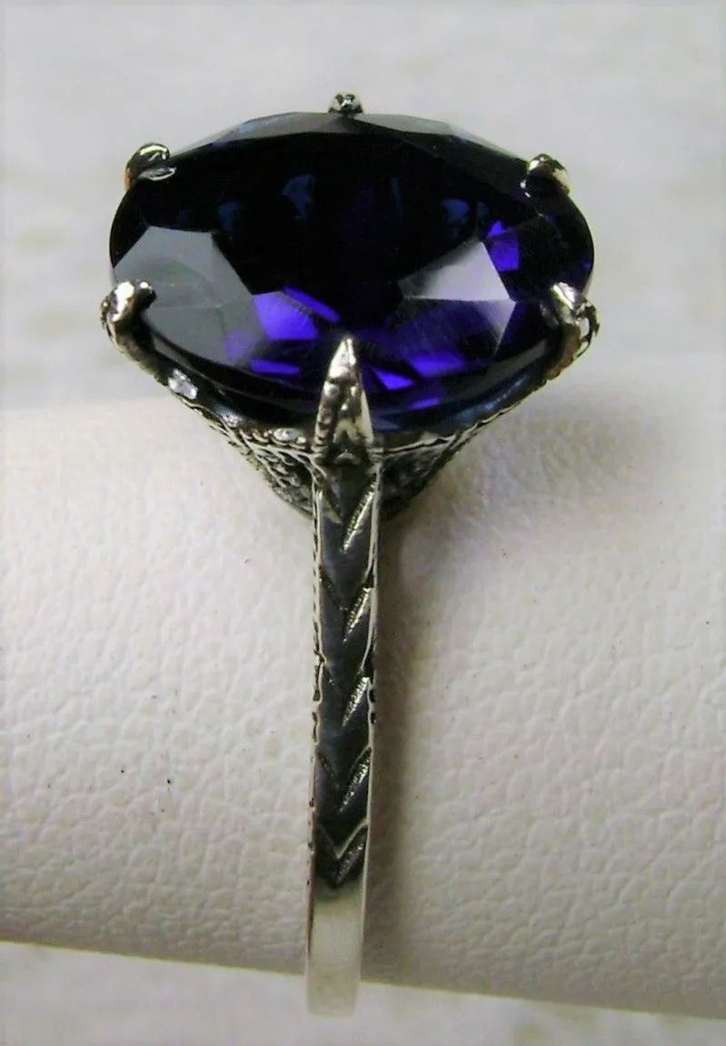 Classic Ring, Sapphire Blue Solitaire, Victorian Reproduction Jewelry #D37