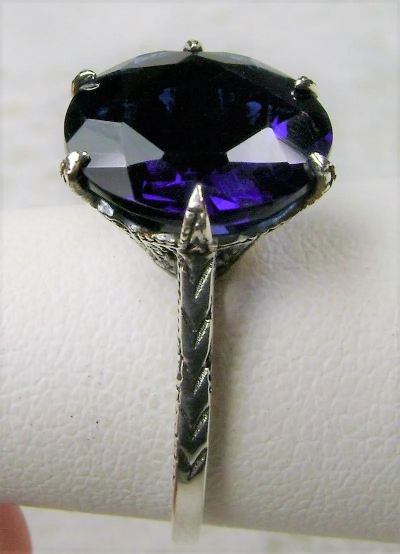 Classic Ring, Sapphire Blue Solitaire, Victorian Reproduction Jewelry #D37
