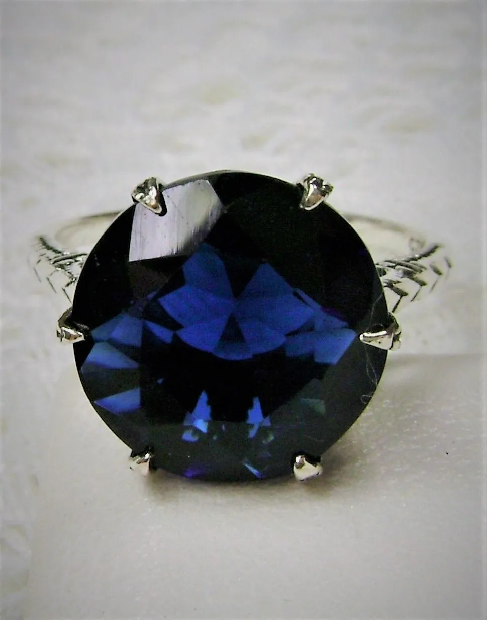 Classic Ring, Sapphire Blue Solitaire, Victorian Reproduction Jewelry #D37