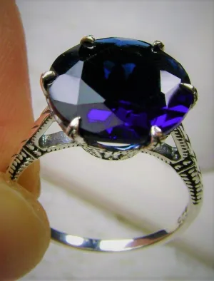 Classic Ring, Sapphire Blue Solitaire, Victorian Reproduction Jewelry #D37
