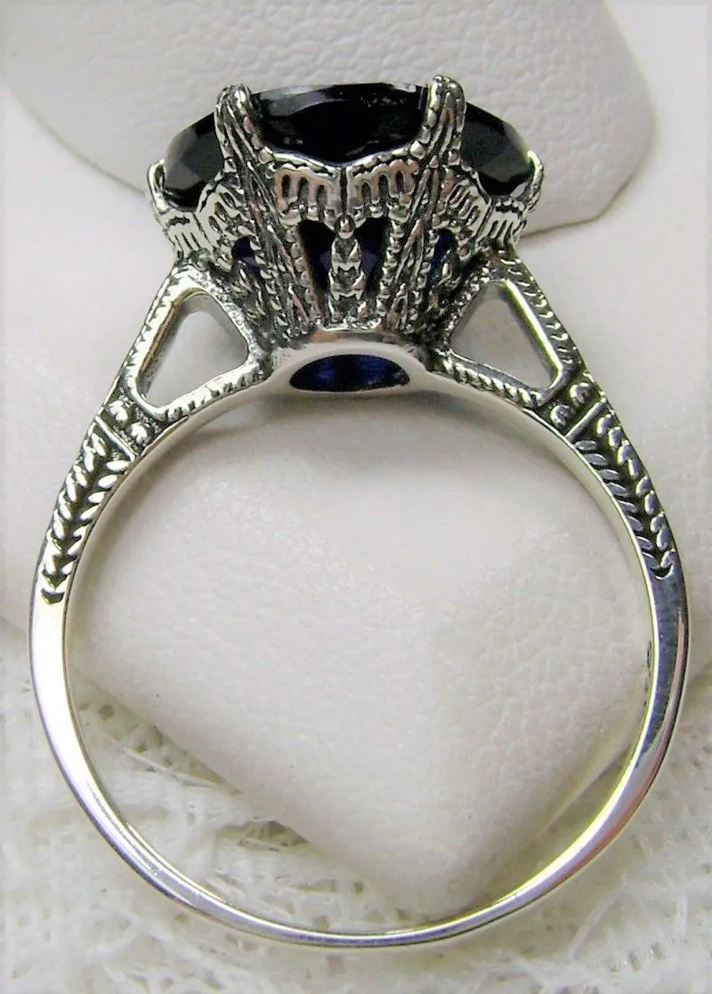 Classic Ring, Sapphire Blue Solitaire, Victorian Reproduction Jewelry #D37