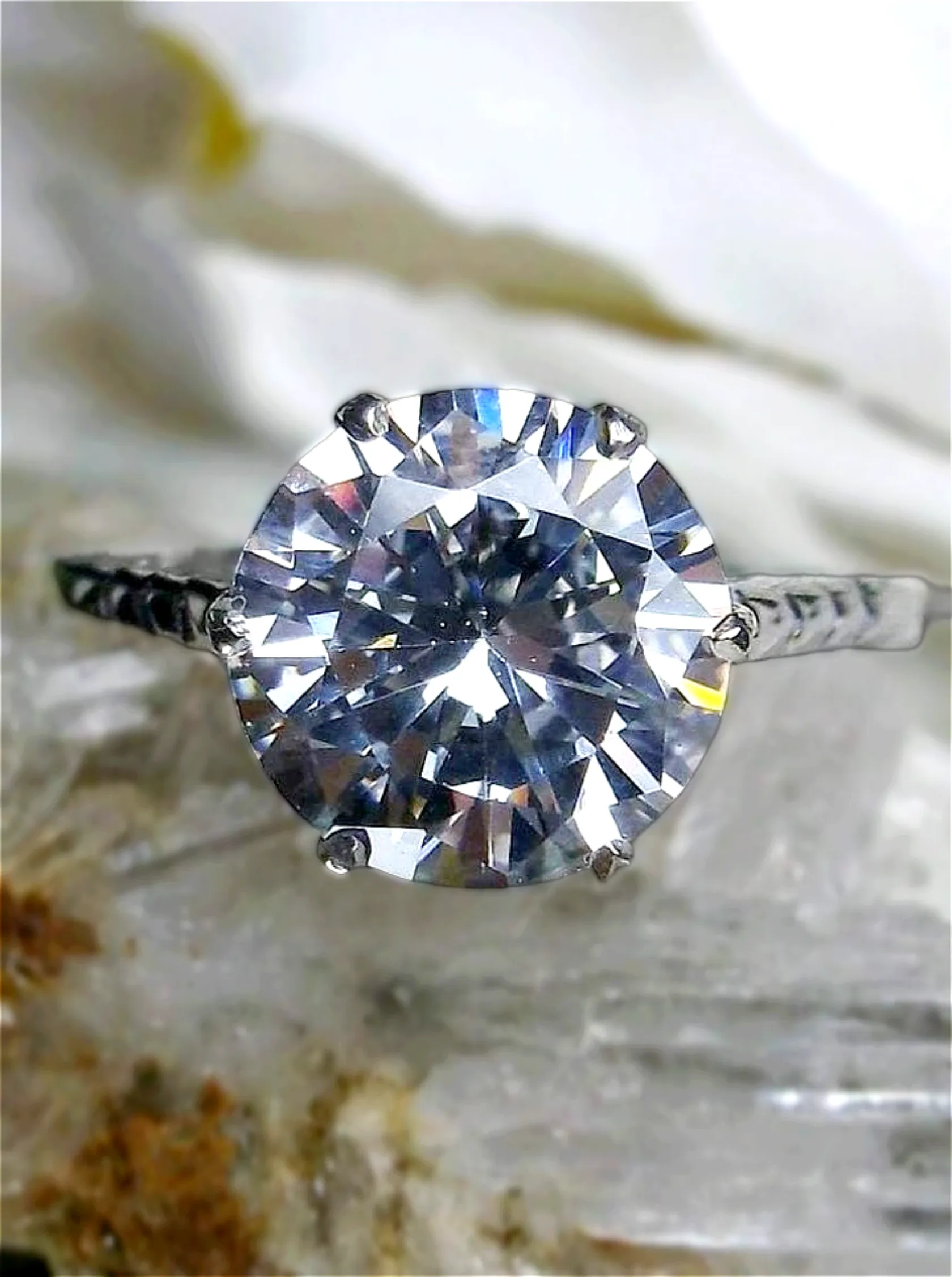 Classic Solitaire Ring, White Cubic Zirconia (CZ), Size 5, Classic Jewelry #D37 - Ready to Ship