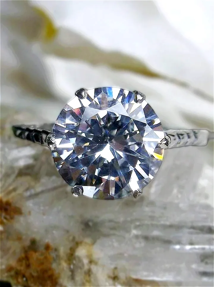 Classic Solitaire Ring, White Cubic Zirconia (CZ), Size 6, Classic Jewelry #D37 - Ready to Ship