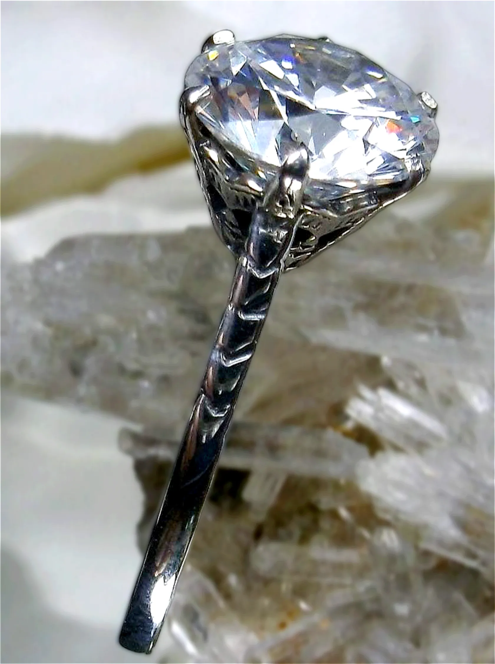 Classic Solitaire Ring, White Cubic Zirconia (CZ), Size 8, Classic Jewelry #D37 - Ready to Ship
