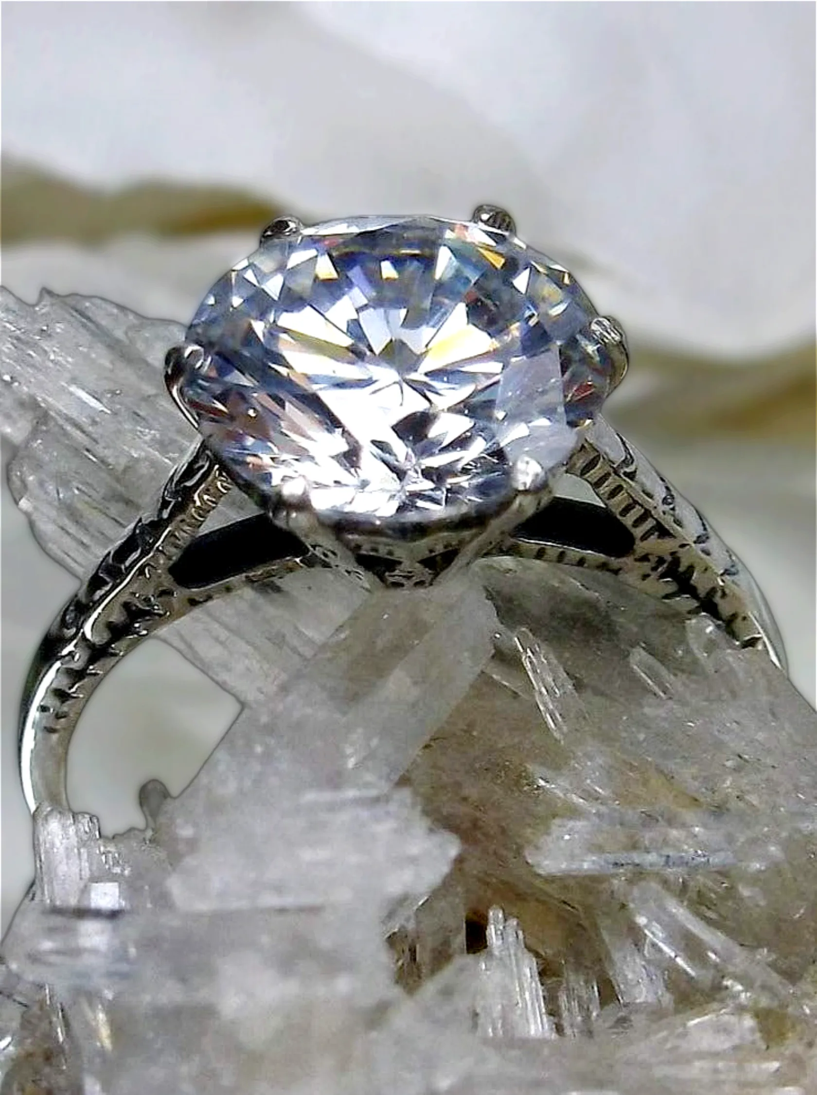 Classic Solitaire Ring, White Cubic Zirconia (CZ), Size 8, Classic Jewelry #D37 - Ready to Ship