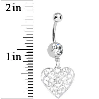 Clear Gem Filigree Heart Dangle Belly Ring