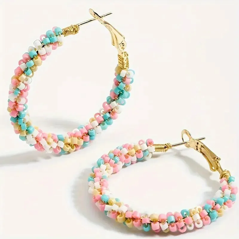 Colorful Rice Bead Hoop Earrings | Handmade Bohemian Earrings | Minimalist & Elegant