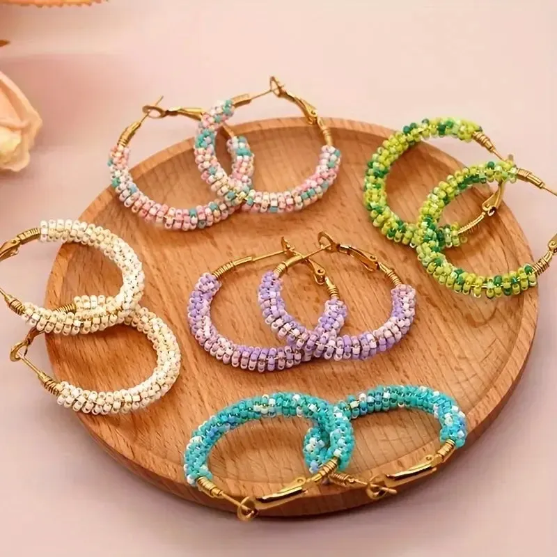Colorful Rice Bead Hoop Earrings | Handmade Bohemian Earrings | Minimalist & Elegant