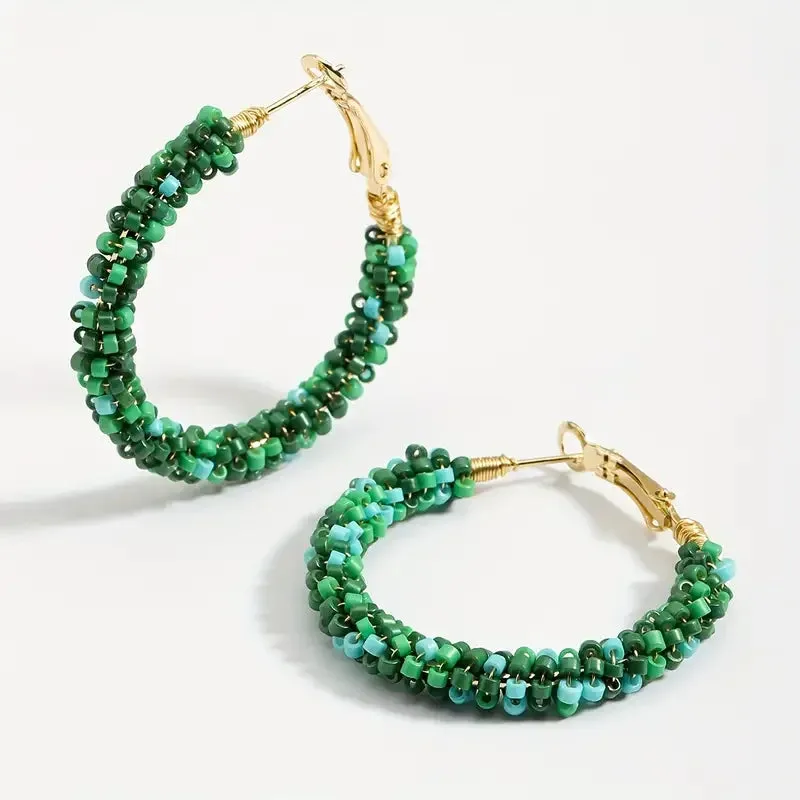 Colorful Rice Bead Hoop Earrings | Handmade Bohemian Earrings | Minimalist & Elegant