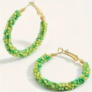 Colorful Rice Bead Hoop Earrings | Handmade Bohemian Earrings | Minimalist & Elegant