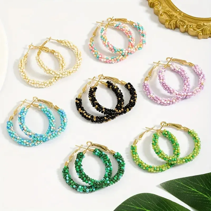 Colorful Rice Bead Hoop Earrings | Handmade Bohemian Earrings | Minimalist & Elegant