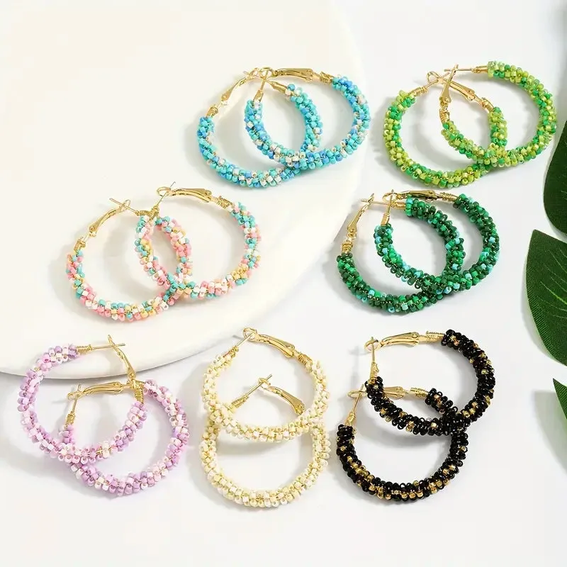 Colorful Rice Bead Hoop Earrings | Handmade Bohemian Earrings | Minimalist & Elegant