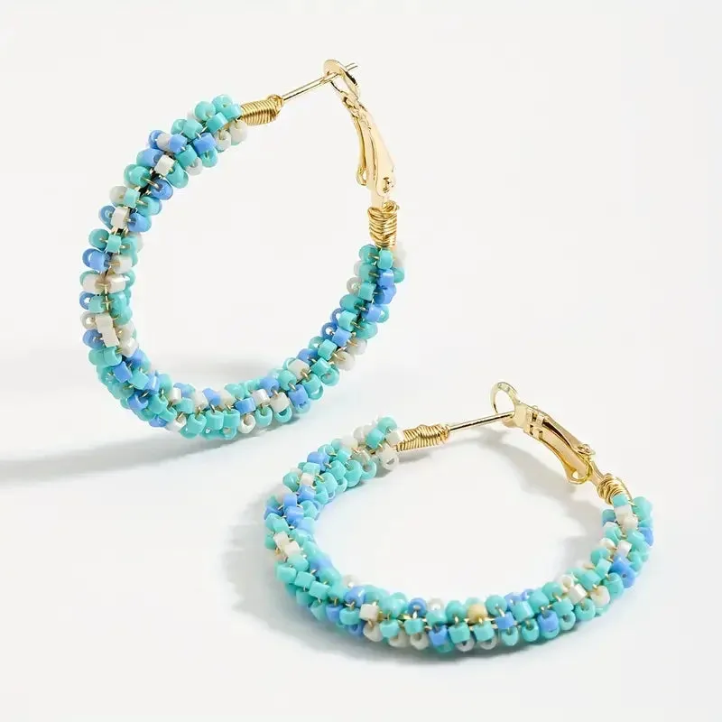 Colorful Rice Bead Hoop Earrings | Handmade Bohemian Earrings | Minimalist & Elegant