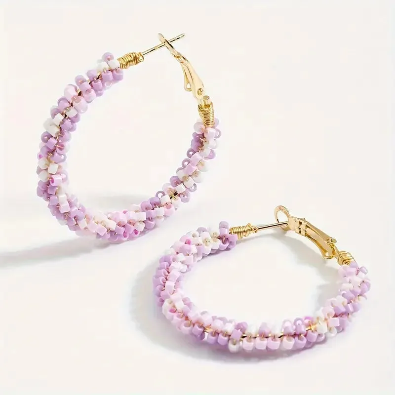 Colorful Rice Bead Hoop Earrings | Handmade Bohemian Earrings | Minimalist & Elegant