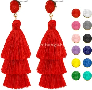 Colorful Tassel Earrings for Women Layered Christmas Earrings Bohemian Tiered Fringe Dangle Drop Earrings Halloween Valentines Day Earring for Girls Teen Mother's Day Birthday Gift