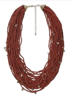 Coral Glass Seed beads multi layered necklace #ADX0222717(BOHO)