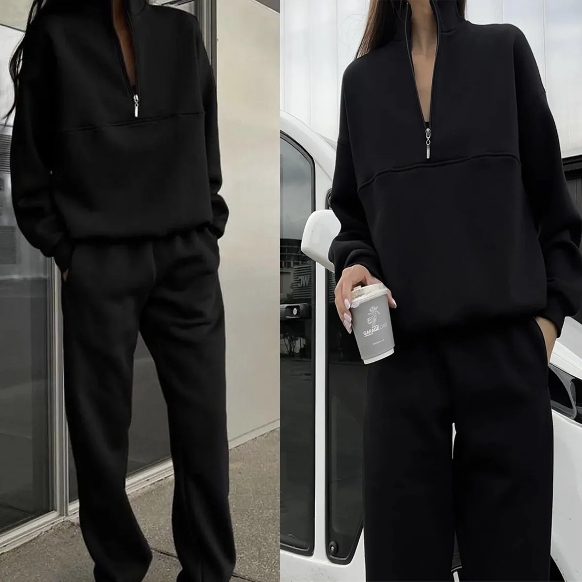 Cosy 2pcs 1/2 Zip Sweatshirt And Joggers Set