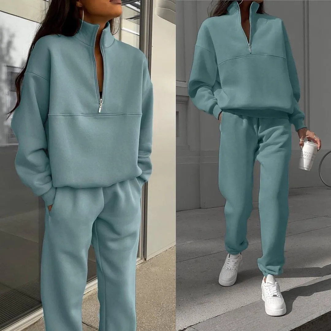 Cosy 2pcs 1/2 Zip Sweatshirt And Joggers Set