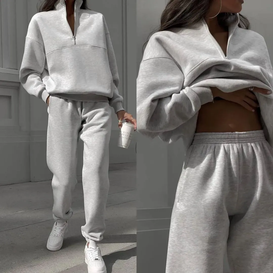 Cosy 2pcs 1/2 Zip Sweatshirt And Joggers Set