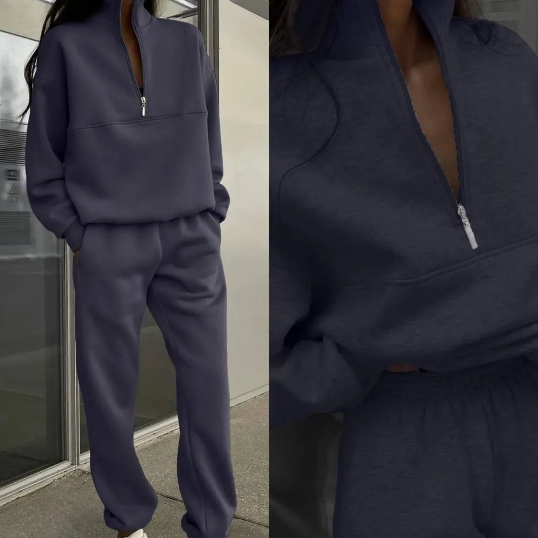 Cosy 2pcs 1/2 Zip Sweatshirt And Joggers Set