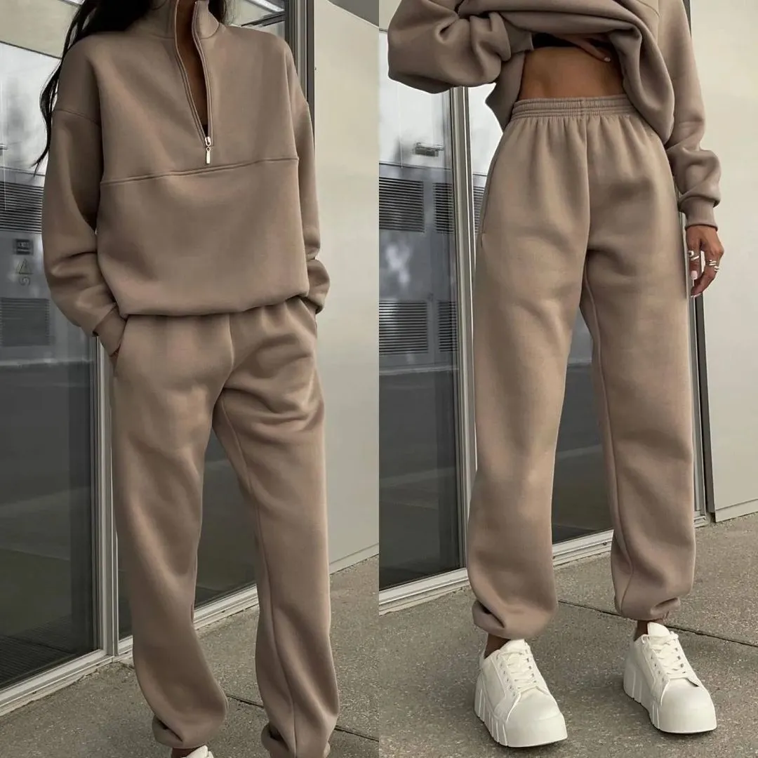Cosy 2pcs 1/2 Zip Sweatshirt And Joggers Set