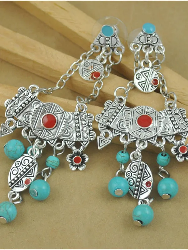 Court Vintage Earrings Carved Beaded Bohemian Earrings Geometric Flowers Tassel Baroque Earrings