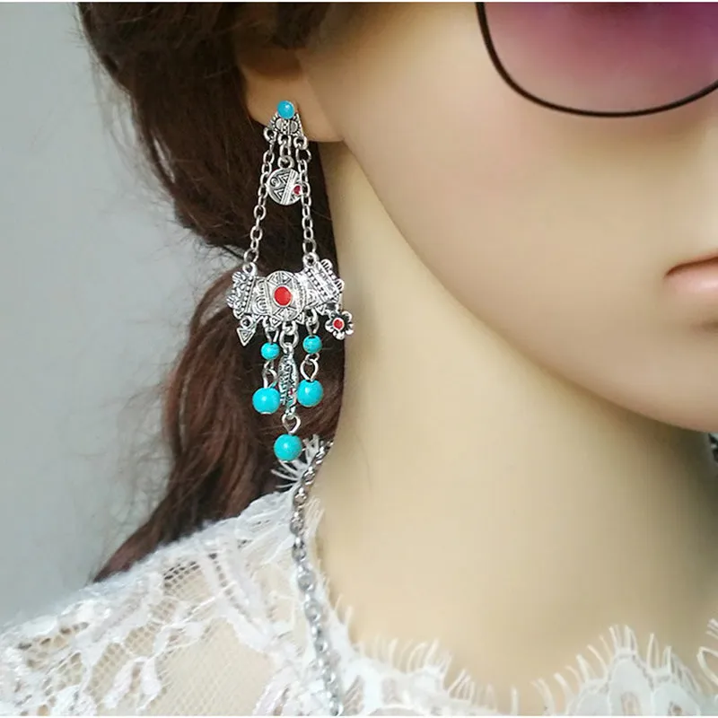 Court Vintage Earrings Carved Beaded Bohemian Earrings Geometric Flowers Tassel Baroque Earrings