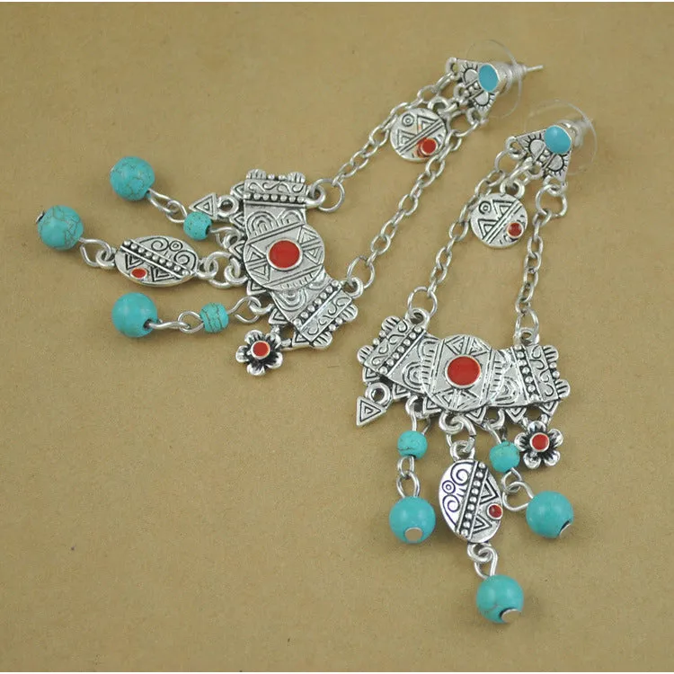Court Vintage Earrings Carved Beaded Bohemian Earrings Geometric Flowers Tassel Baroque Earrings